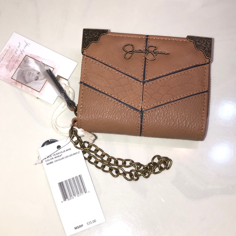 Jessica Simpson Joan Square Card Case Wallet Wristlet Color Wheat NWT